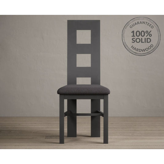 Painted Charcoal Grey Flow Back Dining Chairs with Charcoal Grey Fabric Seat Pad Dining Chairs Painted