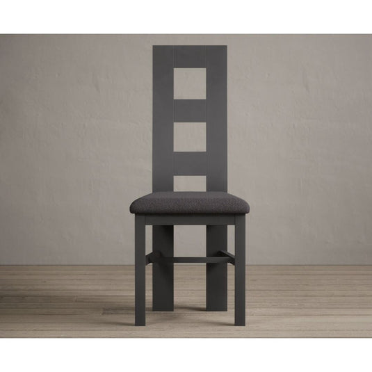 Painted Charcoal Grey Flow Back Dining Chairs with Charcoal Grey Fabric Seat Pad Dining Chairs Painted