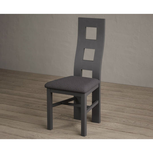 Painted Charcoal Grey Flow Back Dining Chairs with Charcoal Grey Fabric Seat Pad Dining Chairs Painted