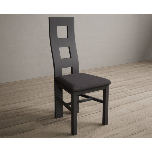 Painted Charcoal Grey Flow Back Dining Chairs with Charcoal Grey Fabric Seat Pad Dining Chairs Painted