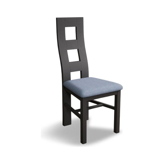 Painted Charcoal Grey Flow Back Dining Chairs with Sky Blue Fabric Seat Pad Dining Chairs Painted