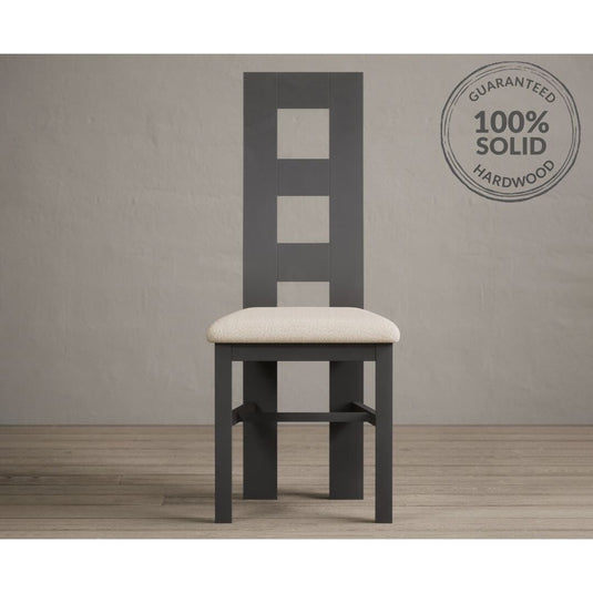 Painted Charcoal Grey Flow Back Dining Chairs with Linen Seat Pad Dining Chairs Painted