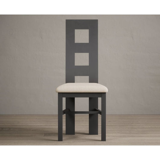 Painted Charcoal Grey Flow Back Dining Chairs with Linen Seat Pad Dining Chairs Painted