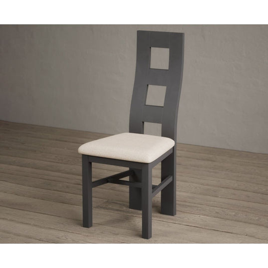 Painted Charcoal Grey Flow Back Dining Chairs with Linen Seat Pad Dining Chairs Painted