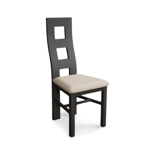 Painted Charcoal Grey Flow Back Dining Chairs with Linen Seat Pad Dining Chairs Painted