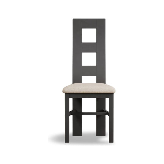 Painted Charcoal Grey Flow Back Dining Chairs with Linen Seat Pad Dining Chairs Painted