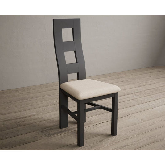 Painted Charcoal Grey Flow Back Dining Chairs with Linen Seat Pad Dining Chairs Painted