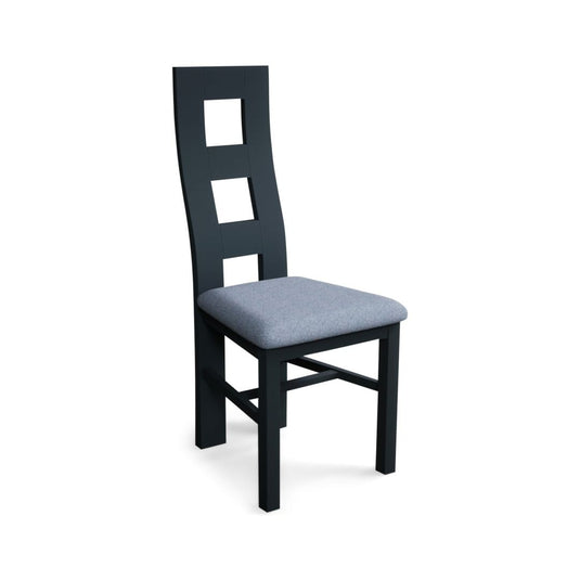 Painted Dark Blue Flow Back Dining Chairs with Sky Blue Fabric Seat Pad Dining Chairs Painted