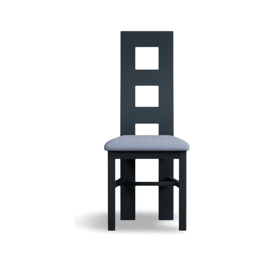 Painted Dark Blue Flow Back Dining Chairs with Sky Blue Fabric Seat Pad Dining Chairs Painted