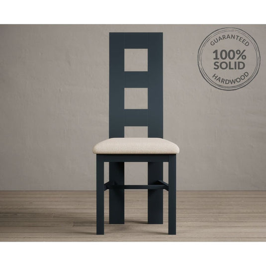 Painted Dark Blue Flow Back Dining Chairs with Linen Seat Pad Dining Chairs Painted