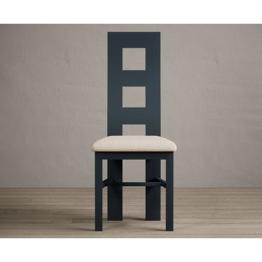 Painted Dark Blue Flow Back Dining Chairs with Linen Seat Pad Dining Chairs Painted