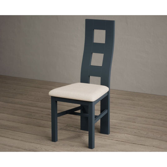 Painted Dark Blue Flow Back Dining Chairs with Linen Seat Pad Dining Chairs Painted