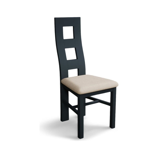 Painted Dark Blue Flow Back Dining Chairs with Linen Seat Pad Dining Chairs Painted