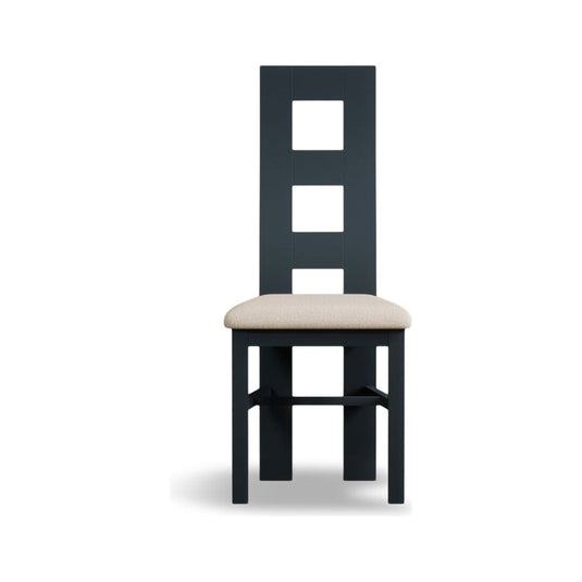 Painted Dark Blue Flow Back Dining Chairs with Linen Seat Pad Dining Chairs Painted