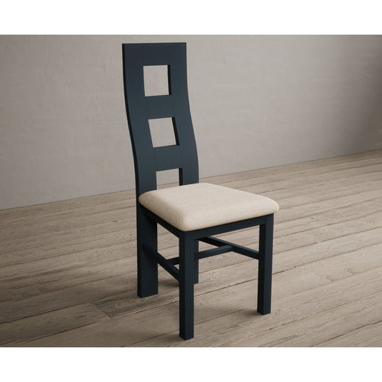 Painted Dark Blue Flow Back Dining Chairs with Linen Seat Pad Dining Chairs Painted