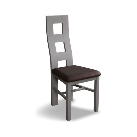 Painted Light Grey Flow Back Dining Chairs with Chocolate Brown Leather Seat Pad Dining Chairs Painted