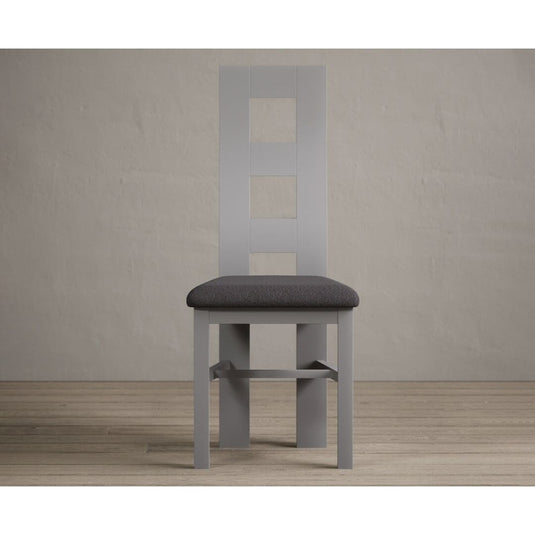Painted Light Grey Flow Back Dining Chairs with Charcoal Grey Fabric Seat Pad Dining Chairs Painted