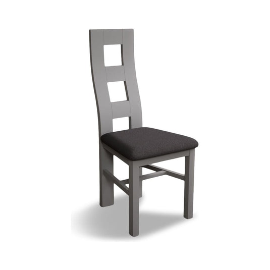 Painted Light Grey Flow Back Dining Chairs with Charcoal Grey Fabric Seat Pad Dining Chairs Painted