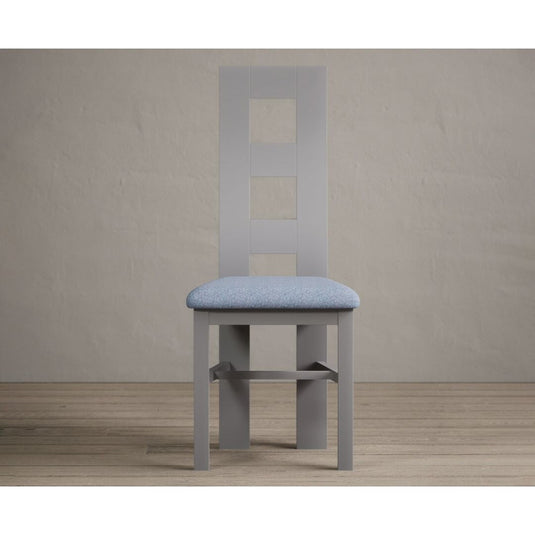Painted Light Grey Flow Back Dining Chairs with Sky Blue Fabric Seat Pad Dining Chairs Painted