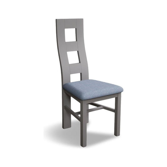 Painted Light Grey Flow Back Dining Chairs with Sky Blue Fabric Seat Pad Dining Chairs Painted