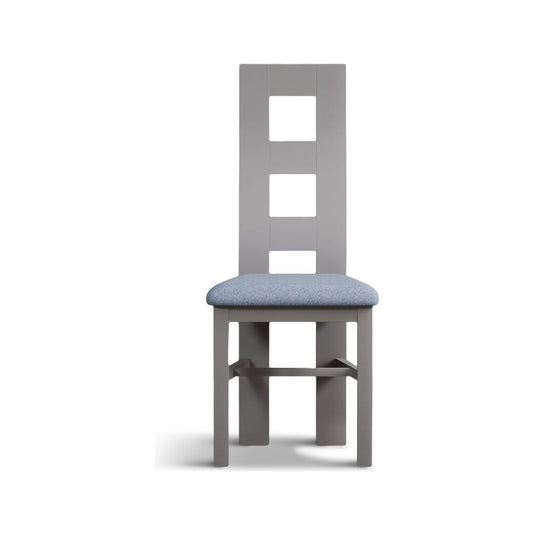Painted Light Grey Flow Back Dining Chairs with Sky Blue Fabric Seat Pad Dining Chairs Painted
