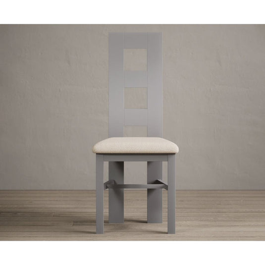Painted Light Grey Flow Back Dining Chairs with Linen Seat Pad Dining Chairs Painted