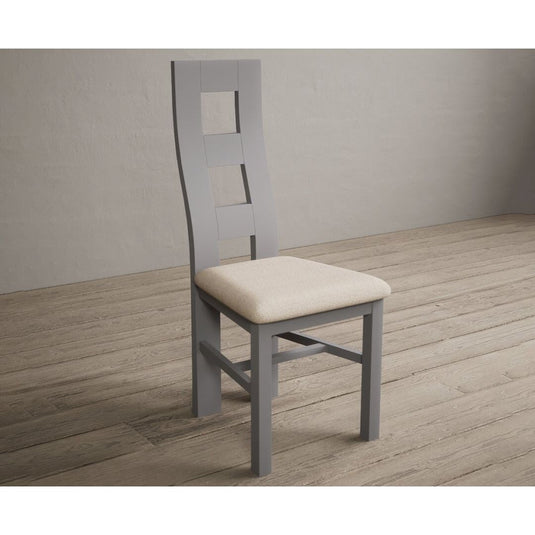 Painted Light Grey Flow Back Dining Chairs with Linen Seat Pad Dining Chairs Painted