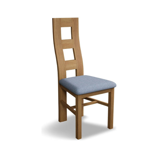 Natural Solid Oak Flow Back Dining Chairs with Sky Blue Fabric Seat Pad Dining Chairs Natural