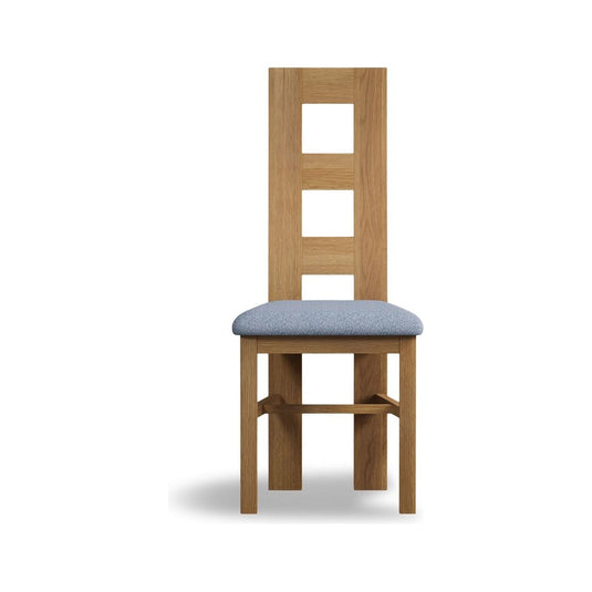 Natural Solid Oak Flow Back Dining Chairs with Sky Blue Fabric Seat Pad Dining Chairs Natural