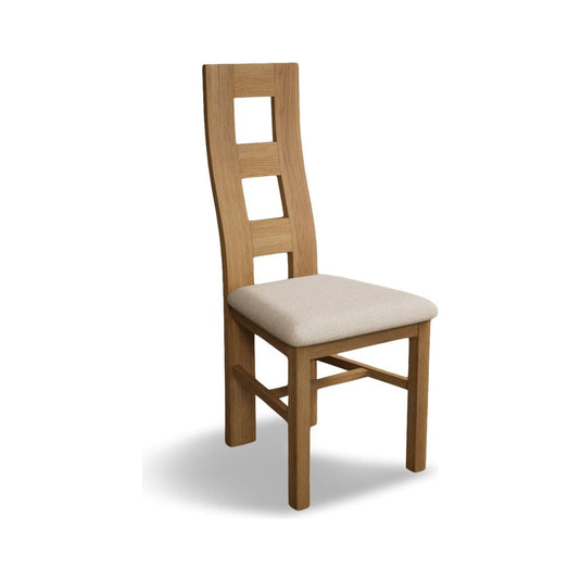 Natural Solid Oak Flow Back Dining Chairs with Linen Seat Pad Dining Chairs Natural