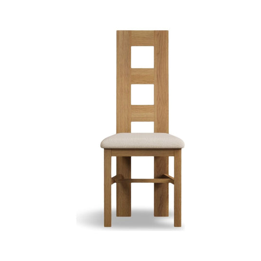 Natural Solid Oak Flow Back Dining Chairs with Linen Seat Pad Dining Chairs Natural