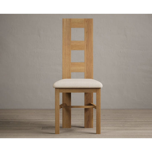 Natural Solid Oak Flow Back Dining Chairs with Linen Seat Pad Dining Chairs Natural