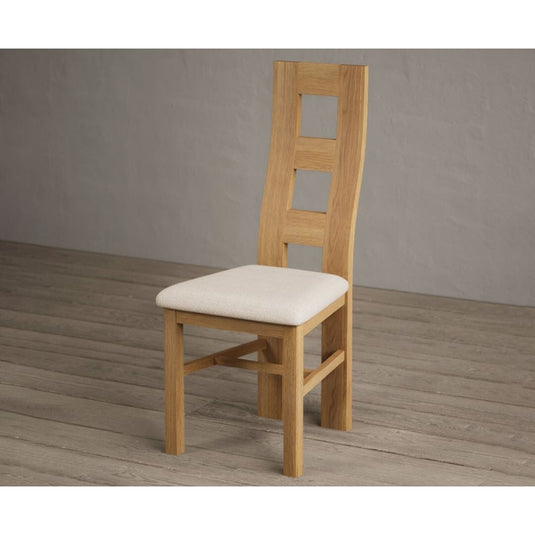 Natural Solid Oak Flow Back Dining Chairs with Linen Seat Pad Dining Chairs Natural