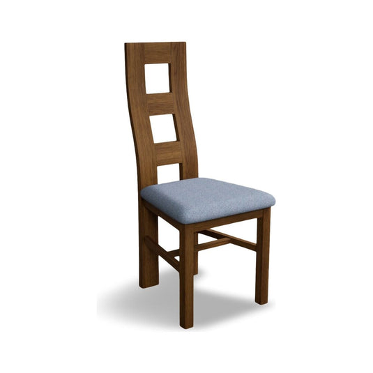 Rustic Solid Oak Flow Back Dining Chairs with Sky Blue Fabric Seat Pad Dining Chairs Rustic Solid Oak