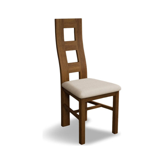 Rustic Solid Oak Flow Back Dining Chairs with Linen Fabric Seat Pad Dining Chairs Rustic Solid Oak