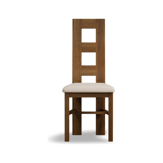 Rustic Solid Oak Flow Back Dining Chairs with Linen Fabric Seat Pad Dining Chairs Rustic Solid Oak