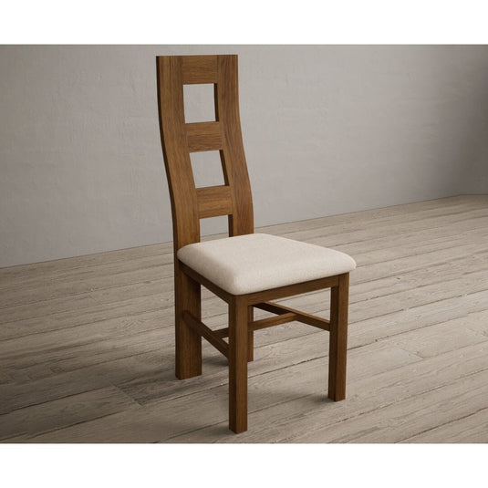 Rustic Solid Oak Flow Back Dining Chairs with Linen Fabric Seat Pad Dining Chairs Rustic Solid Oak