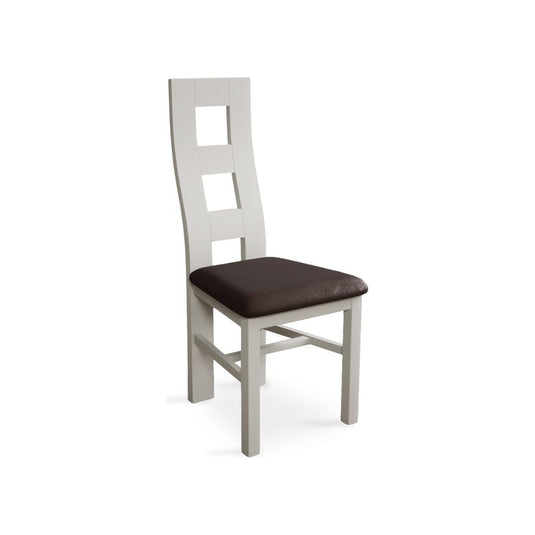 Signal White Flow Back Chair with Chocolate Brown Fabric Seat Pad (Pair) Dining Chair Painted