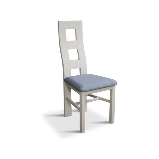 Signal White Flow Back Chair with Sky Blue Fabric Seat Pad (Pair) Dining Chair Painted