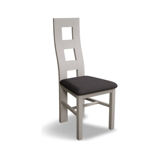 Painted Soft White Flow Back Dining Chairs with Charcoal Grey Fabric Seat Pad Dining Chairs Painted