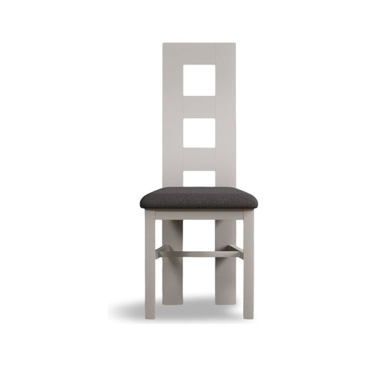 Painted Soft White Flow Back Dining Chairs with Charcoal Grey Fabric Seat Pad Dining Chairs Painted