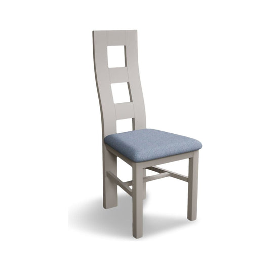 Painted Soft White Flow Back Dining Chairs with Sky Blue Fabric Seat Pad Dining Chairs Painted