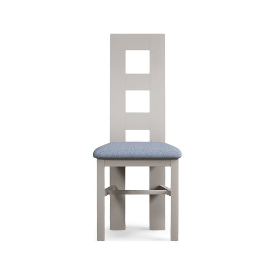 Painted Soft White Flow Back Dining Chairs with Sky Blue Fabric Seat Pad Dining Chairs Painted