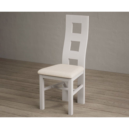 Painted Soft White Flow Back Dining Chairs with Linen Seat Pad Dining Chairs Painted