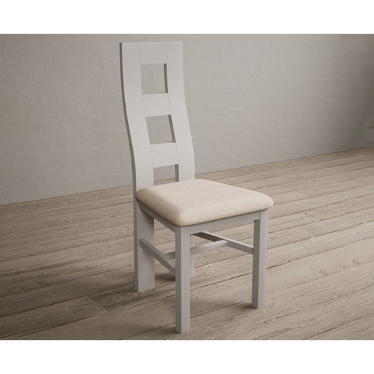 Painted Soft White Flow Back Dining Chairs with Linen Seat Pad Dining Chairs Painted