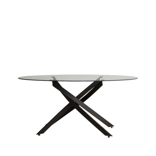 Bernini 165cm Black Leg Oval Glass Dining Table