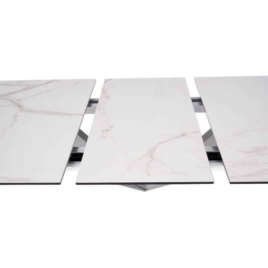 Extending Boston 180cm White Ceramic Dining Table with White Leg Table Boston
