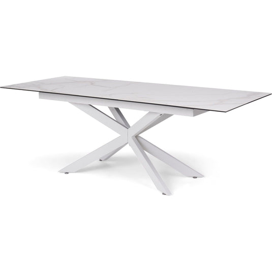 Extending Boston 180cm White Ceramic Dining Table with White Leg Table Boston