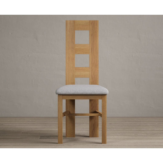 Natural Solid Oak Flow Back Dining Chairs with Light Grey Fabric Seat Pad Dining Chairs Natural