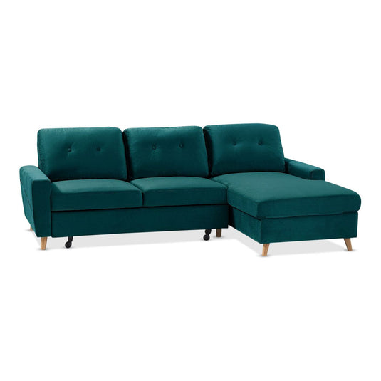 Fiordoro Right Facing Chaise Sofa Bed in Green Velvet